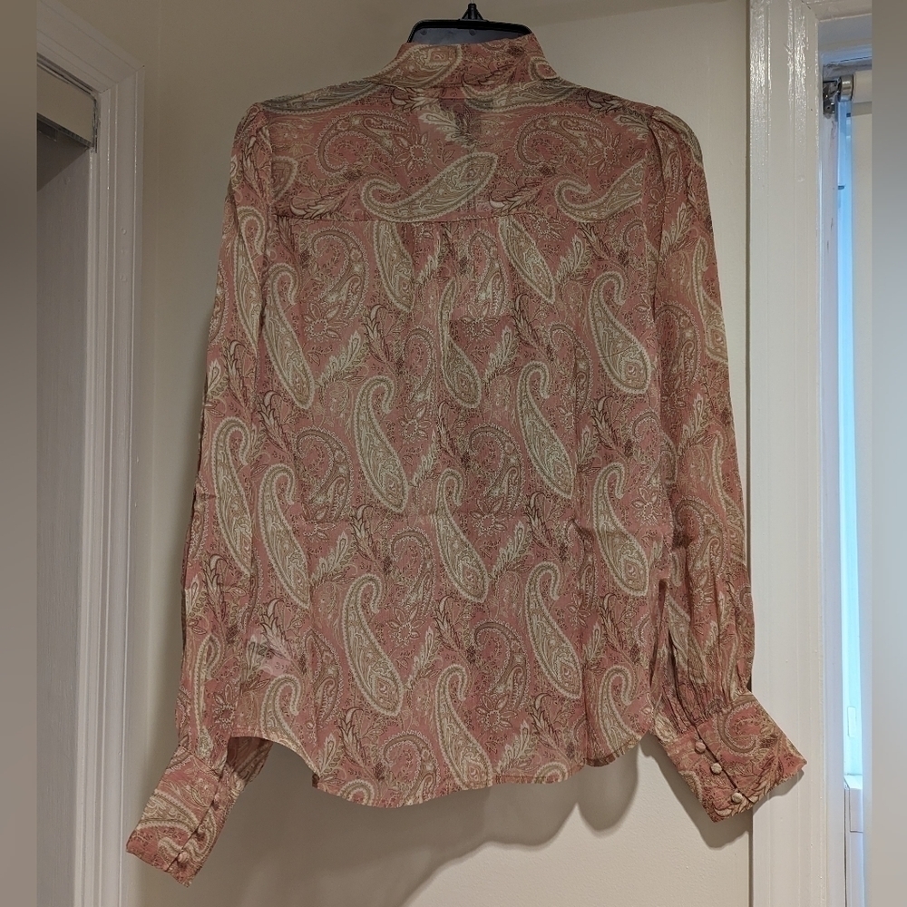 PAIGE Cleobelle Paisley Silk Blouse LIPSTICK PINK/ TAN Size X-Small - Picture 8 of 9